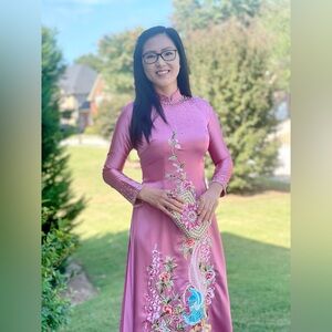 Ao dai Valentino, New Vietnamese traditional long dress set m medium 2 pink 🎁